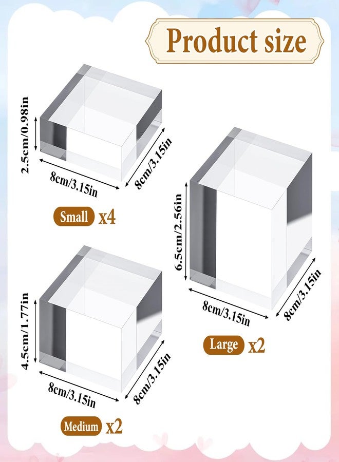 Zelphvt 8 Packs Acrylic Square Display Block 3.15 x 3.15 inches Clear Polished Acrylic Square Display Cube, Solid Display Risers Stands Jewelry Display Pedestal Stand for Jewelry Ornaments Collection(3 Size) - Image 2